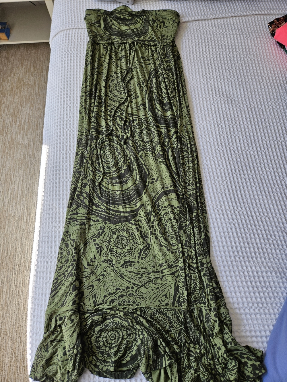 Banana Republic Modal Maxi Stretch Dress in deep green featuring a ruffle hem